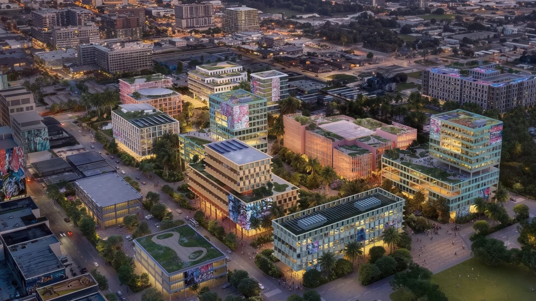 Aerial rendering of the planned Carnegie Mellon University campus in Wynwood