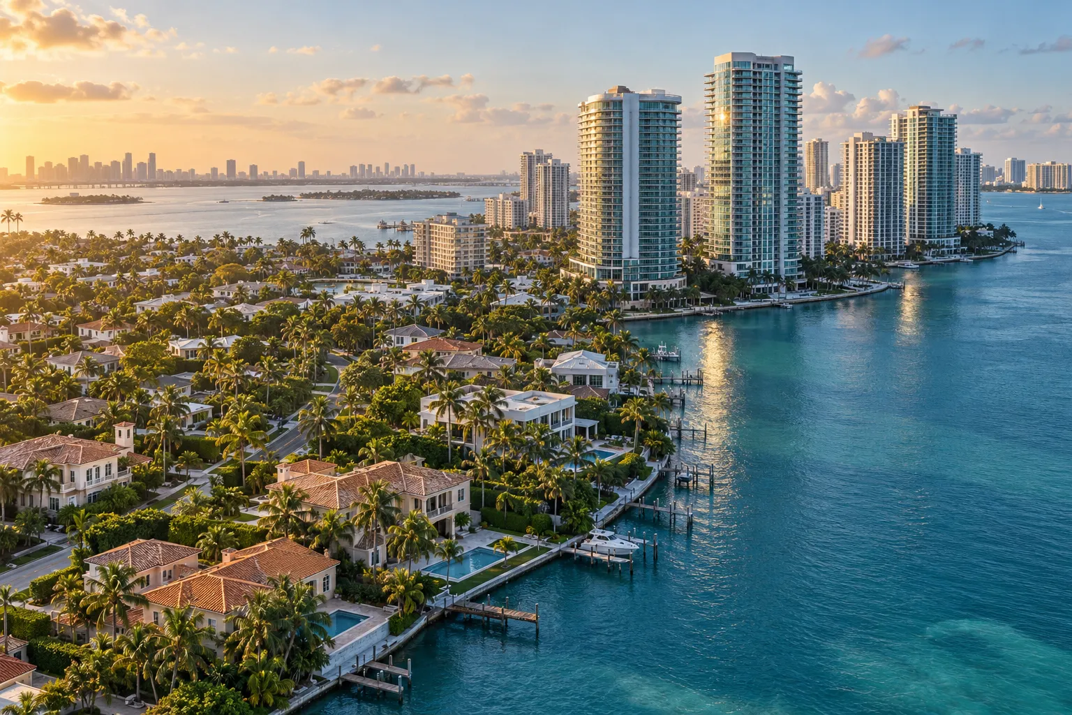 Miami waterfront homes and condo towers