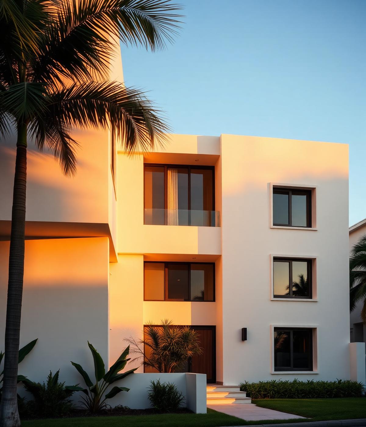 Modern Miami residence at golden hour